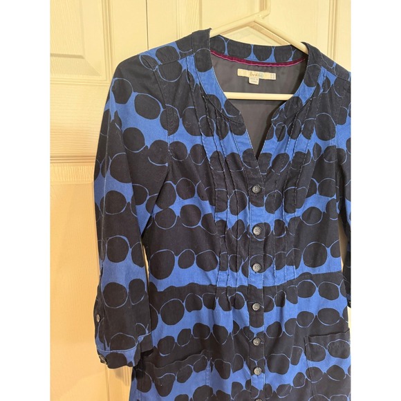 Anthro Boden Womens Blue Button Front Pockets Polka Dot Corduroy Dress - Picture 3 of 8